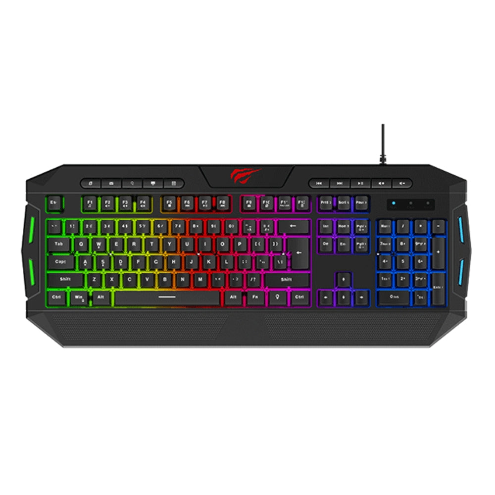 Combo Gamer Havit 4en1 Mouse 2400DPI Auricular con Altavoz magnetico de 40mm Teclado en Español con Luces y Mouse Pad KB501CM-SP