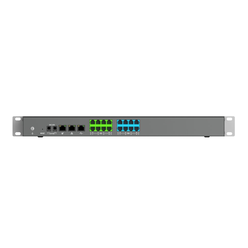 Central IP GranDStream 8 Troncales 8 Puertos FXO 8 Puertos FXS 3000 Cuentas SIP 150 Llamadas Simultaneas 2 Puertos Ethernet Gigabit Soporta Alimentacion PoE UCM6308