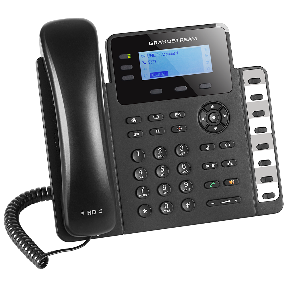 Telefono IP GranDStream 3 lineas SIP 2 Puertos Ethernet Gigabit PoE 802.3AF Audio HD 8 Teclas de Funciones Conferencia 4 Vias Incluye Adaptador GXP1630