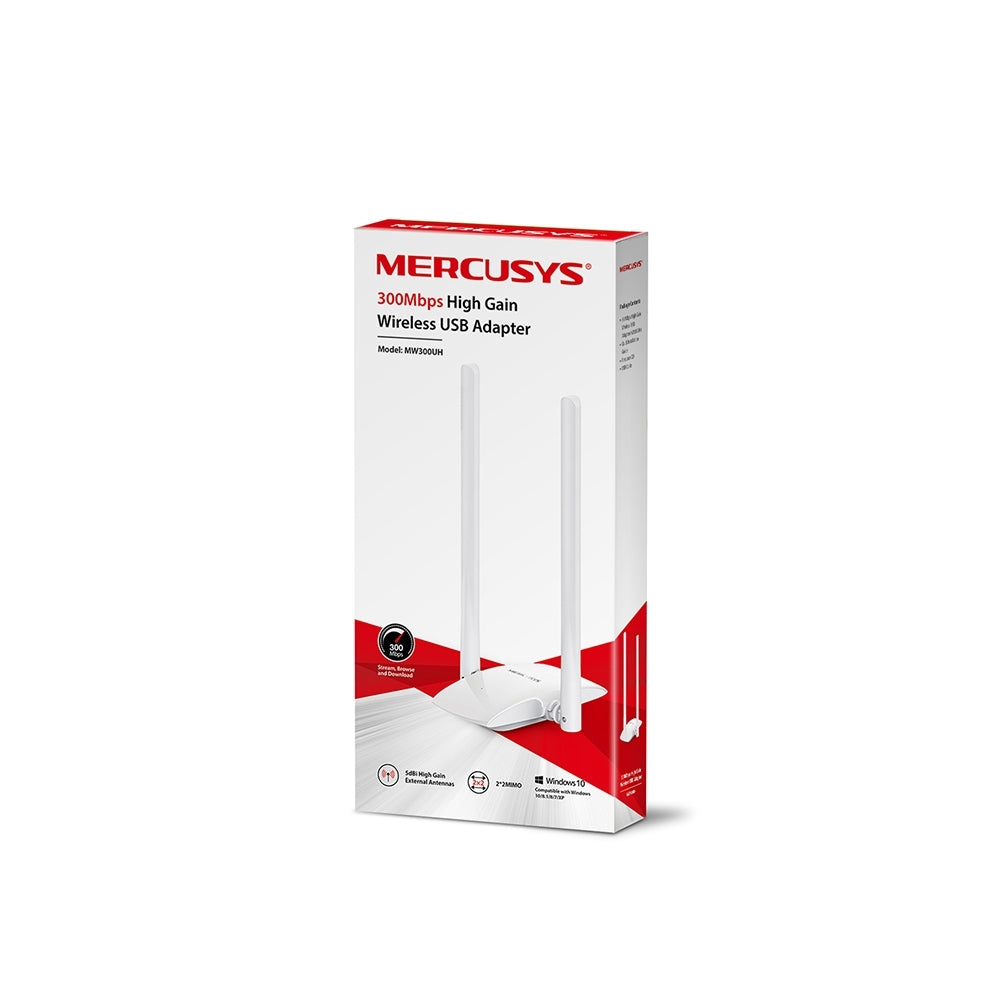 Adaptador Mercusys USB Inalambrico N300 2 Antenas Externas 5dBi Swguridad WPA/WPA2 Boton WPS MW300UH
