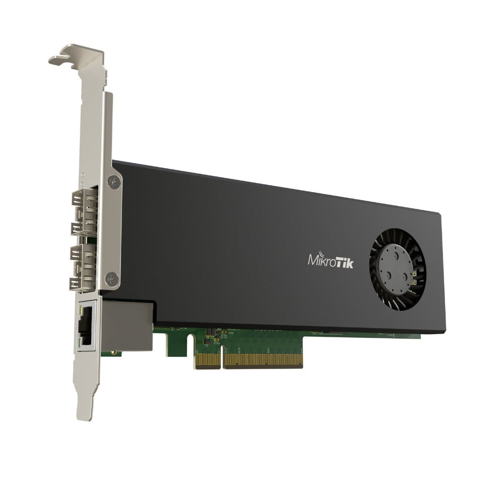 Tarjeta Mikrotik PCI-Express 2 Puertos SFP28 25G + 1 Ethernet Gigabit CPU AL32400 2GHz 64Bits RAM 4GB RouterOS Licencia Nivel 6 CCR2004-1G-2XS-PCIe