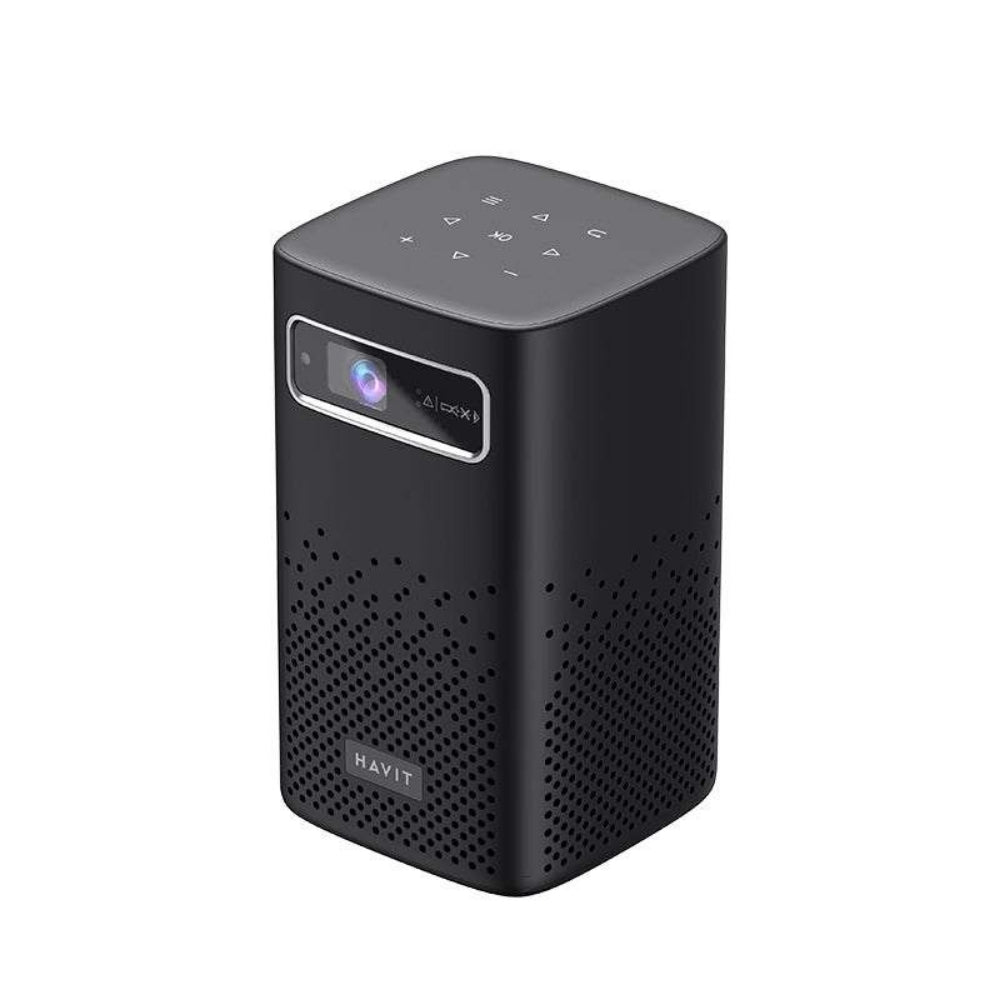 Mini Proyector Portatil Havit Android TV 9.0 HD DLP 180 ANSI Lumens Ligero y Portatil con Bateria Integrada Soporta Peliculas 3D WiFi Doble Banda 2.4 y 5.0 GHz PJ208-EU-B