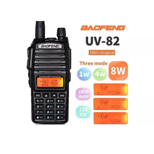 Radio Portable Baofeng UHF VHF con Pantalla Doble Banda 128 Canales Potencia 8W UV-82(8W)
