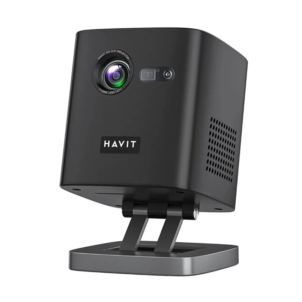 Proyector Havit Android Portatil con Soporte Nativo 960P soporta hasta 1080P 4K Tecnologia DLP-Link 3D Bateria 2 a 4 horas Doble Banda 2.4 y 5.0GHz PJ218 PRO-EU-BK