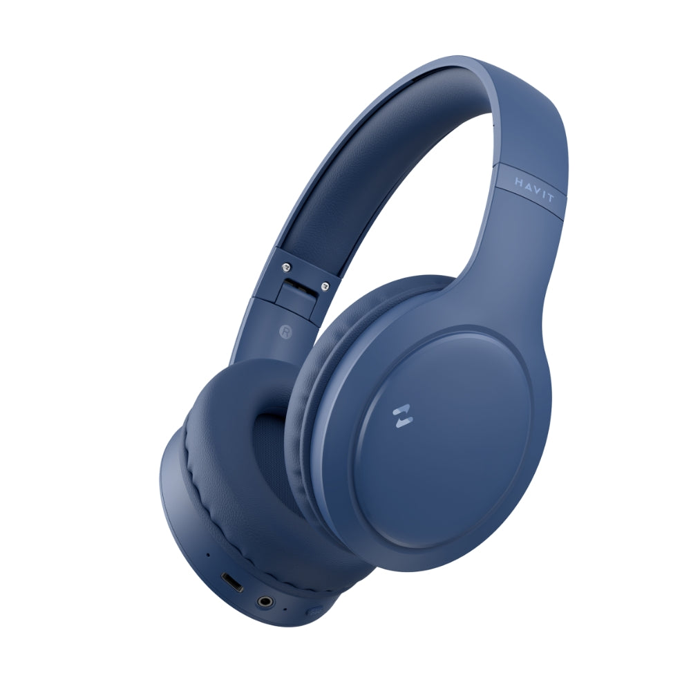 Audifonos Havit Bluetooth Bateria hasta 22 Horas Bluetooth 5.1 Diseño Ajustable y Plegable Puerto USB-C color Azul H633BT-BLUE