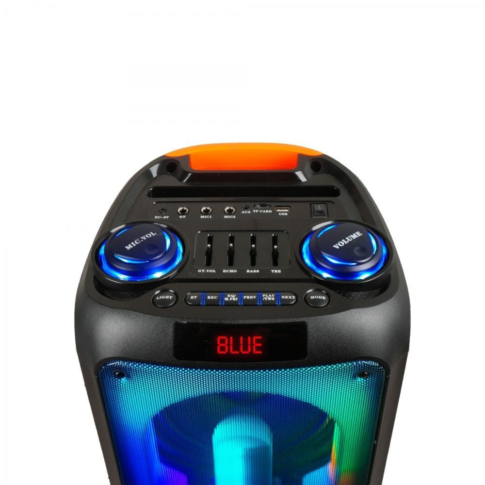 Altavoz Havit RGB tipo Torre Altura 60cm Potencia 2x15 Watts Bateria hasta 8 Horas Funciones BT 5.0 USB TF Radio FM TWS incluye 1 Microfono SQ119BT-EU