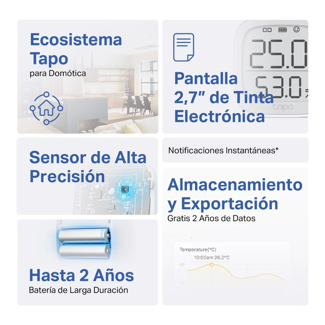 Sensor de Temperatura y Humedad Tapo Inteligente Inalambrico Pantalla de 2.7" Tapo T315