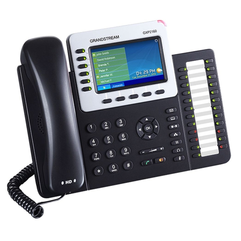 Telefono IP GranDStream 6 Lineas SIP 2 Puertos Gigabit PoE 802.3AF Pantalla LCD 4.3" Audio HD Conferencia 5 Vias Incluye Adaptador GXP2160