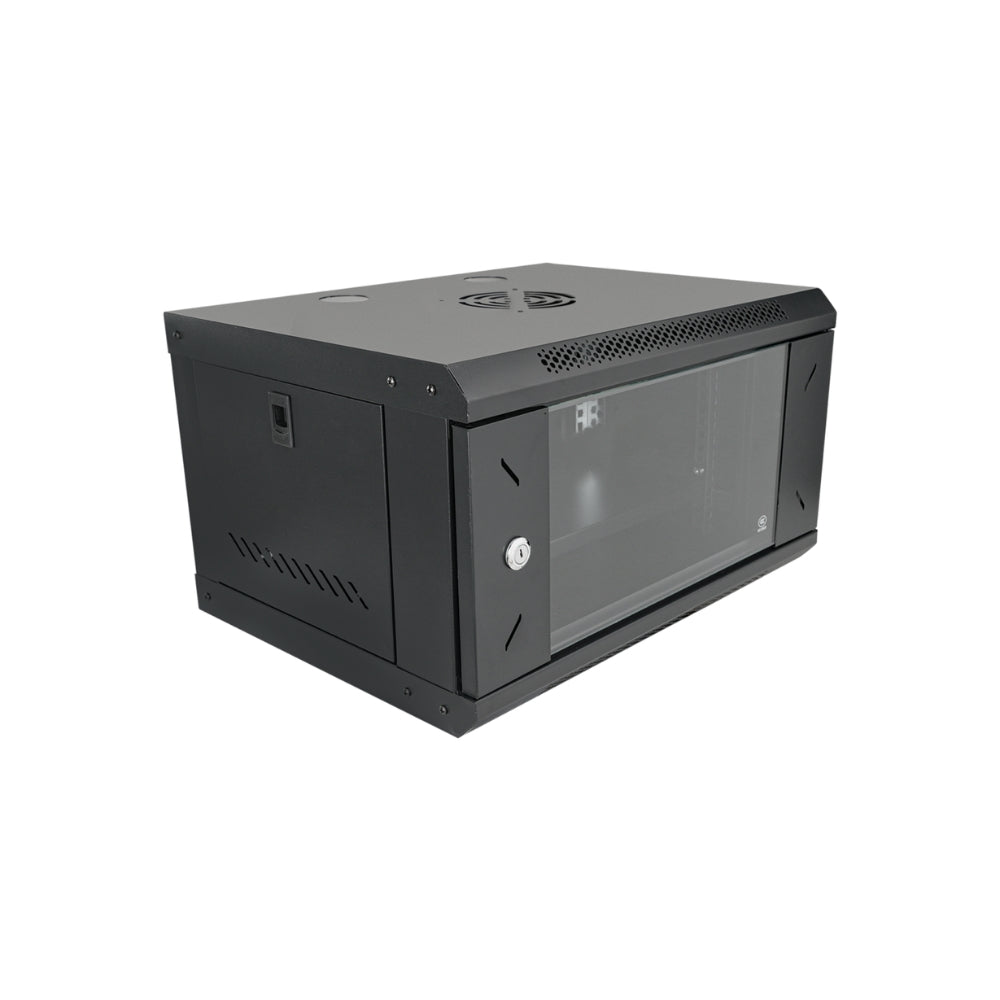 Gabinete Dimax 6U SOHO 19" 530x400x367mm Puerta de Cristal Capacidad 60Kg Norma ROHS color Negro Z058
