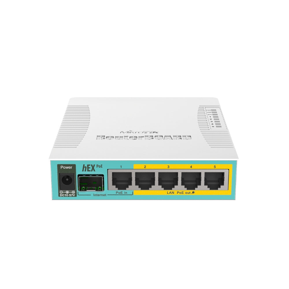 Router Board Mikrotik Hex 5 Puertos Gigabit + 1 Puerto CPU 800MHz SFP PoE Pasivo 1Amp por Puerto Incluye Adaptador Licencia Nivel 4 RB960PGS