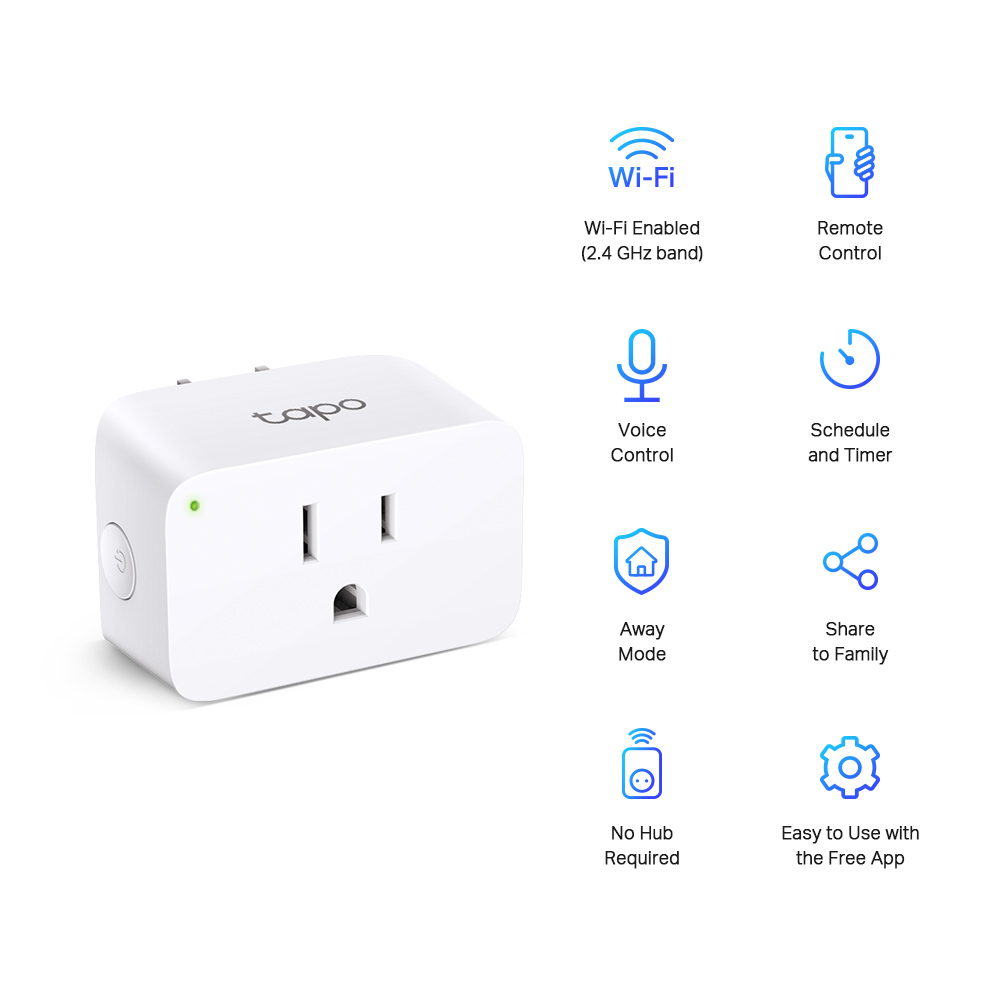 Mini Enchufe Tapo Inteligente WiFi 2.4GHz Bluetooth 4.2 Control Remoto, Temporizador, Modo Ausente, Compatible con Alexa y Google Assistant Tapo P105(1-pack)(US)