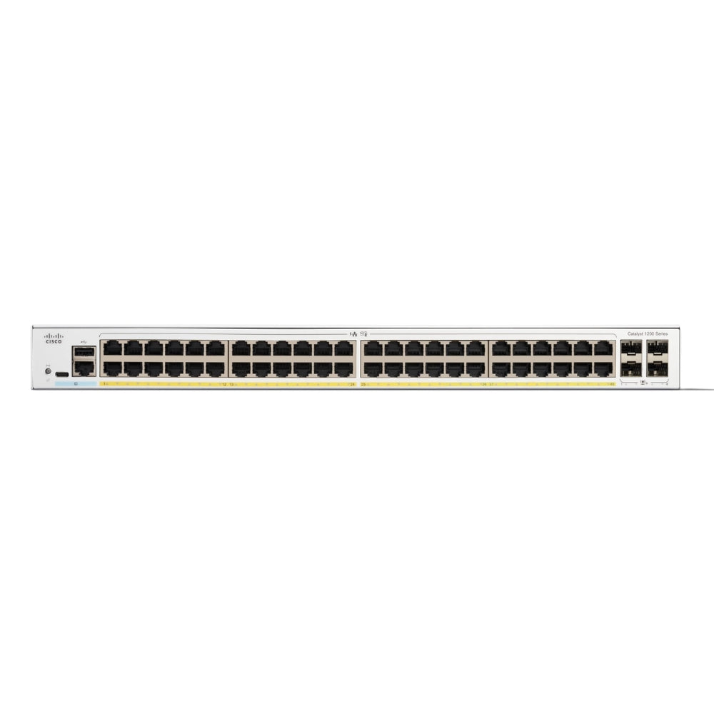 Switch Cisco Catalyst 1200 48 Puertos GE PoE 4x1G SFP PoE+ hasta 375 Watts Rackeable C1200-48P-4G