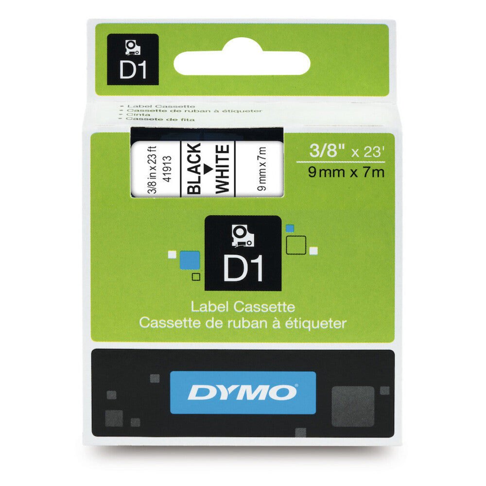 Cinta Dymo D1 Labelmanager Standard texto Negro fondo Blanco 9mm x 7m 41913
