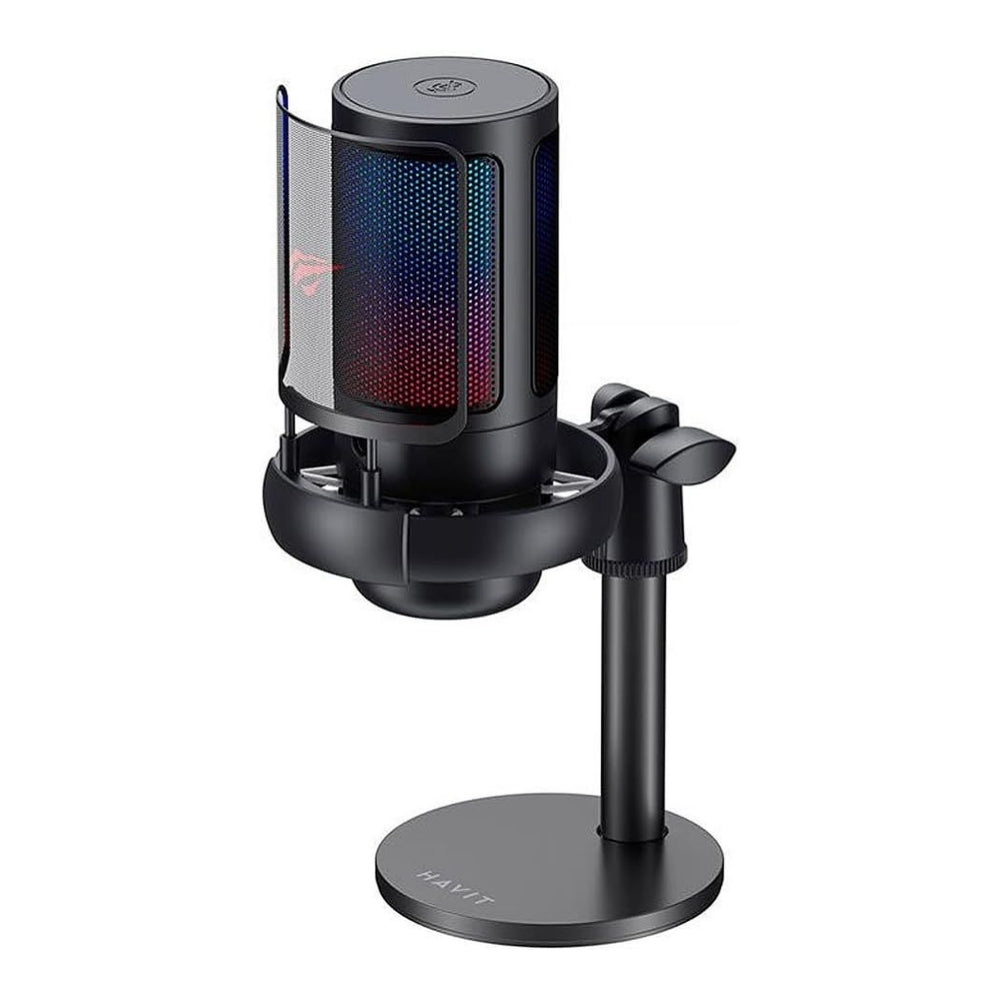 Microfono Havit RGB con Brazo Hidraulico para Streaming con Boton Tactil Mute Cardiode Frecuencia 30Hz a 20KHz GK50 PRO