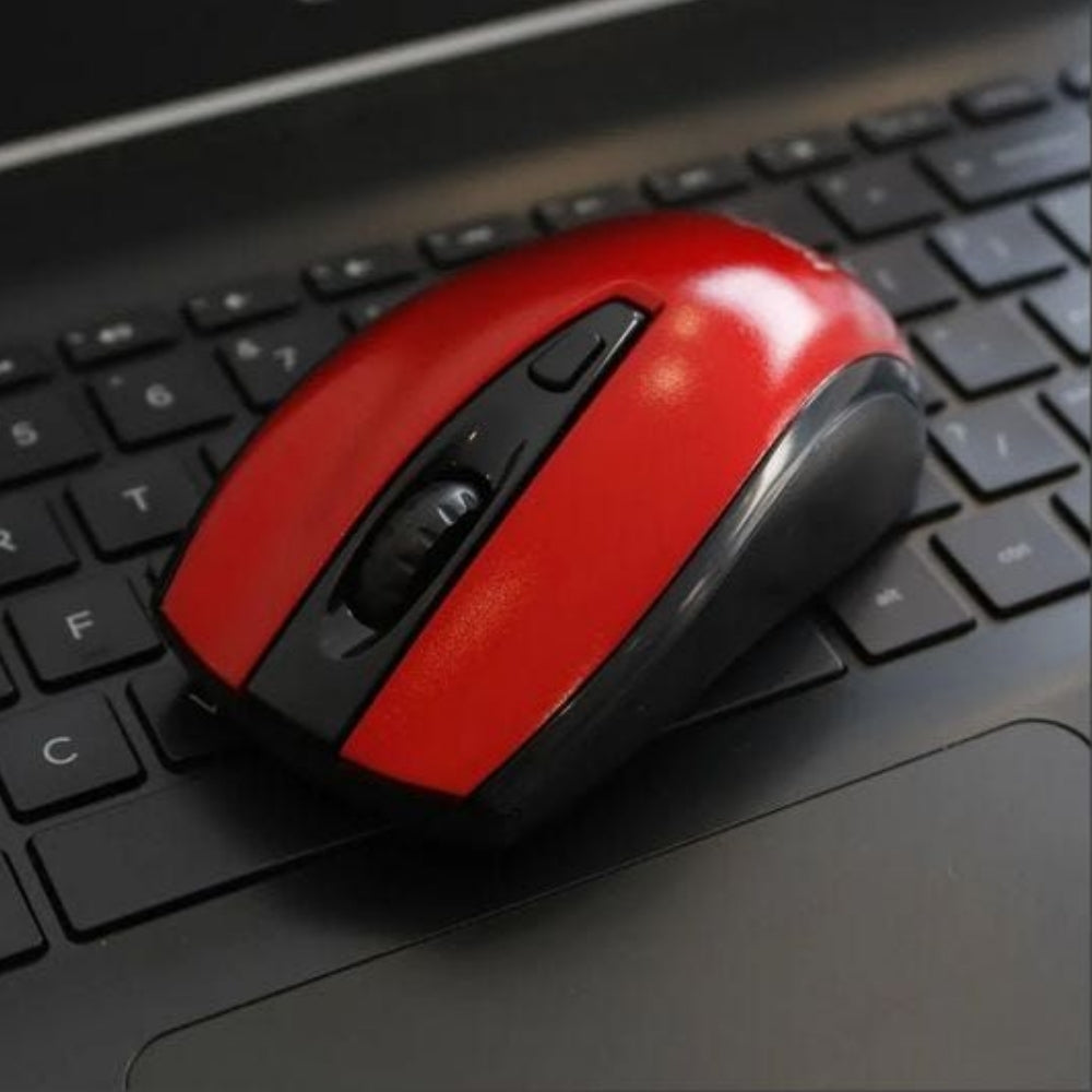 Mouse Havit Inalambrico Resolucion hasta 1600 DPI de 4 Botones Alcance 10 Metros color Negro con Rojo MS858GT-BR