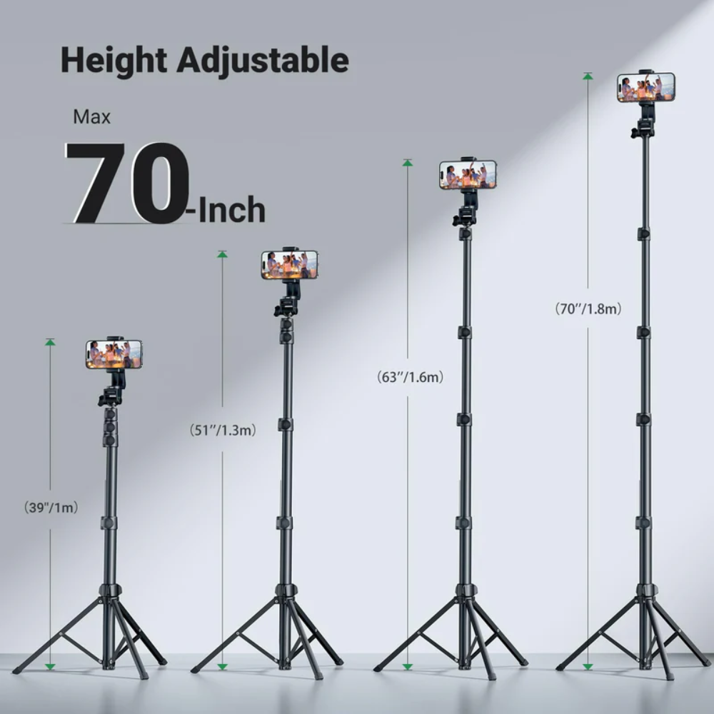 Palo Selfie Ugreen Tripode con Bluetooth Altura Maxima 177cm Angulo Ajustable y Rotacion de Cabeza 360 grados Rotacion de Cuello 190 grados 15609