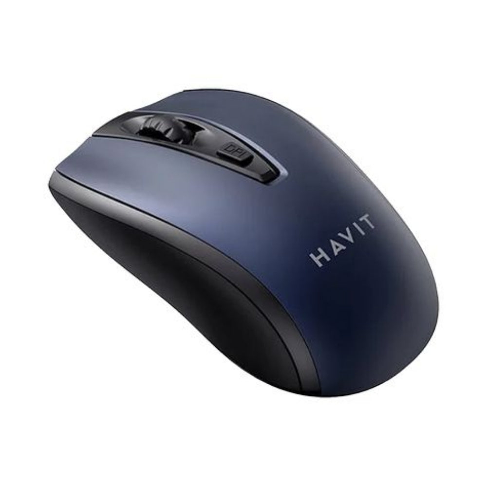 Mouse Havit Inalambrico Resolucion hasta 1600 DPI con 3 Botones Conexion 2.4GHz Alcance hasta 10 Metros color Negro+azul MS858GT-BB