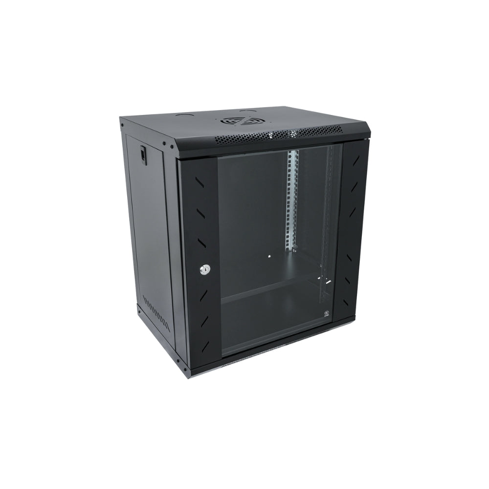 Gabinete Dimax 12U SOHO 19" 530x400x633mm Puerta de Cristal Capacidad 60Kg Norma ROHS color Negro Z060
