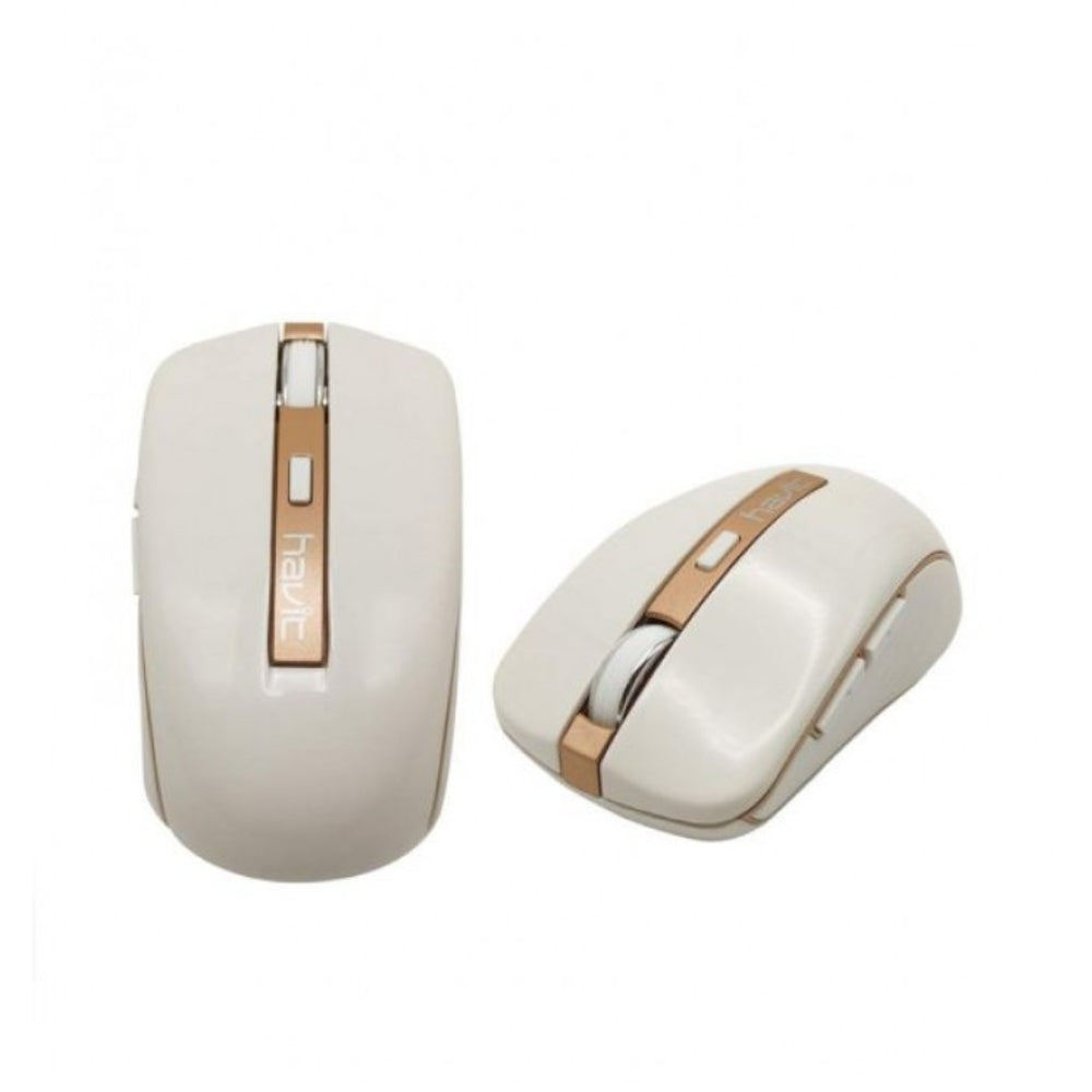 Mouse Havit Inalambrico Resolucion hasta 1600 DPI de 6 Botones Alcance 8 Metros color Blanco y Dorado HV-MS951GT-WG