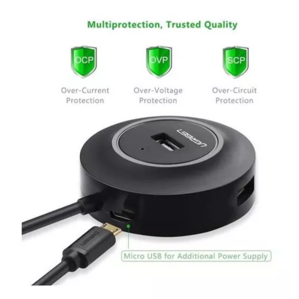 Hub USB-A 2.0 Ugreen de 4 Puertos hasta 480Mbps Cable de 1 metro de Longitud Compatible con Windows MAC y Linux 20277