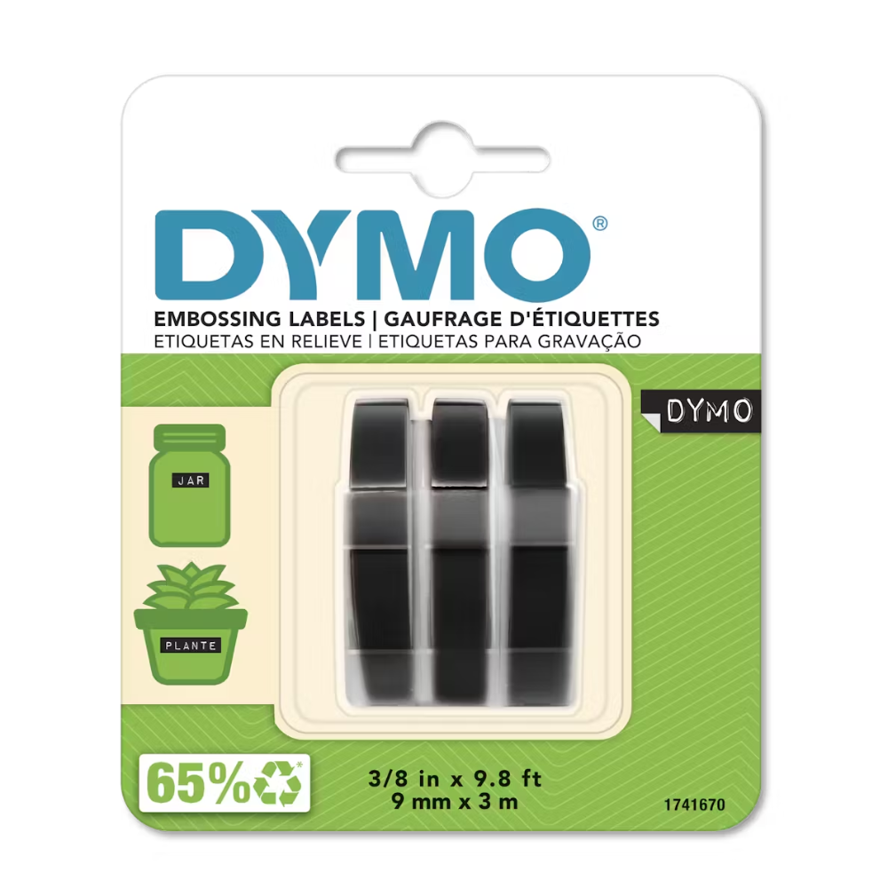 Cinta Dymo Xpress Kit 3 Piezas Plastico texto Blanco fondo Negro 9mm x 3m 1741670
