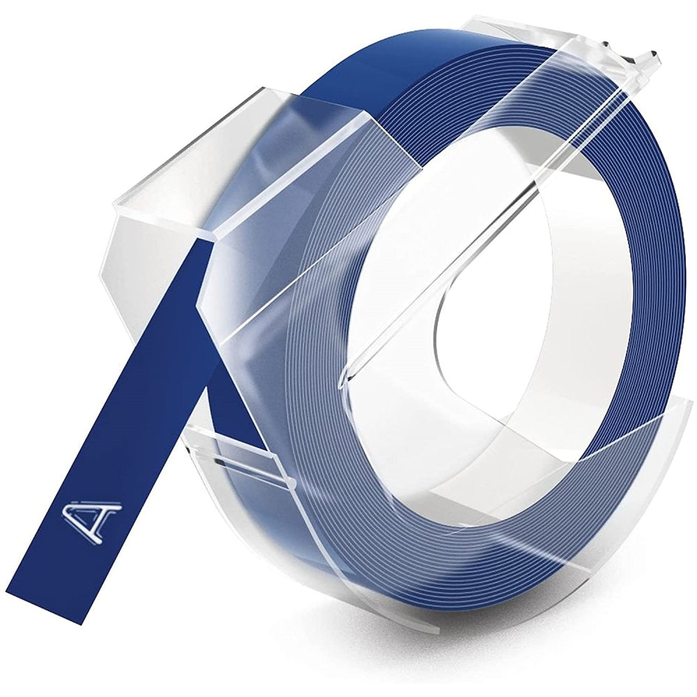 Cinta Dymo Xpress Plastico texto Blanco fondo Azul 9mm x 3m 520106