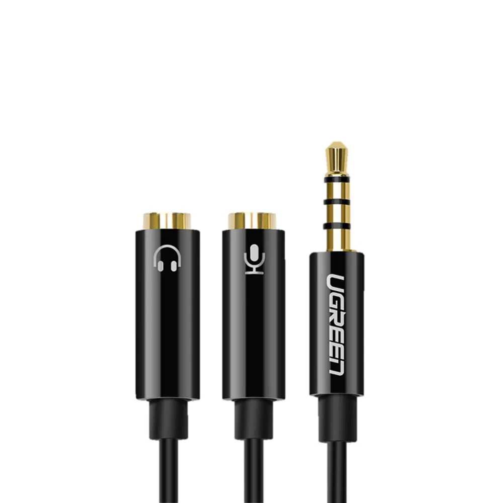 Cable de Audio Ugreen 3.5mm Macho a 2 Hembra con Adaptador de Audio y Microfono Individual 30620