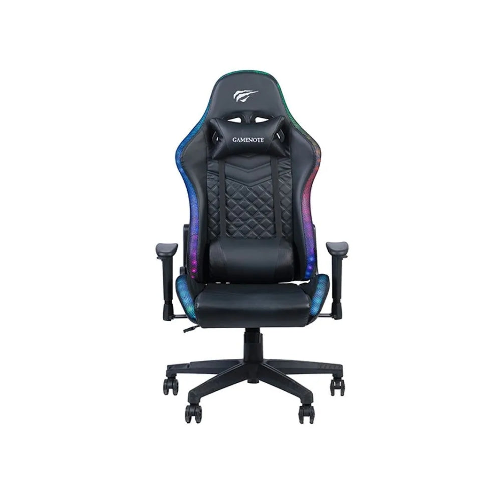 Silla Gamer Havit con Luz LED Reposa Brazos 2D Gira 180 Grados Soporta hasta 150Kg color Negro GC927