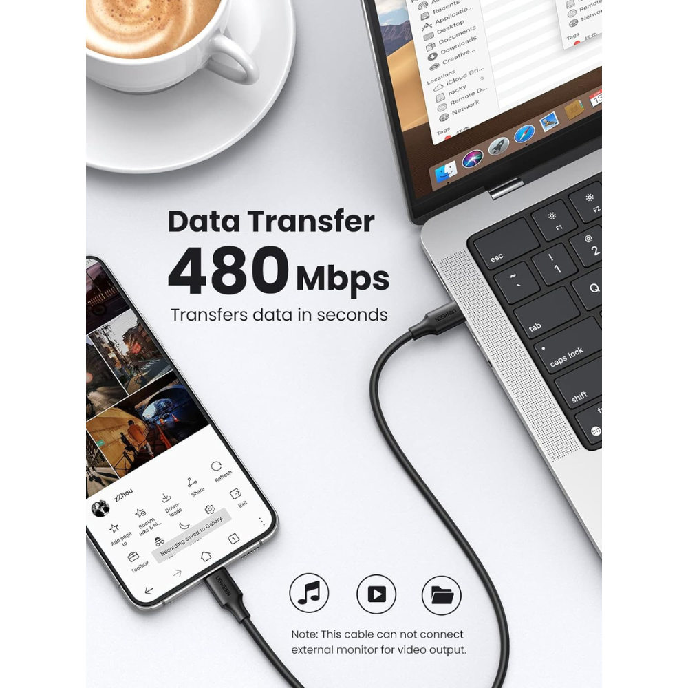 Cable de carga Ugreen USB-C a USB-C PD60W 3Amp Amplia Compatibilidad 50997