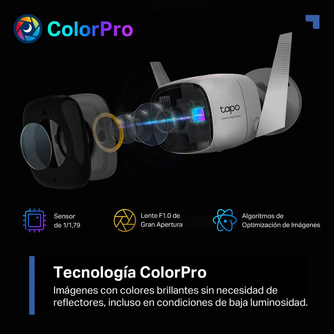 Camara para Exterior Tapo 2K QHD WiFi Deteccion de Vehiculo Mascota Vision Nocturna 30m Sensor de Movimiento Audio 2 Vias IP66 Tapo C325WB