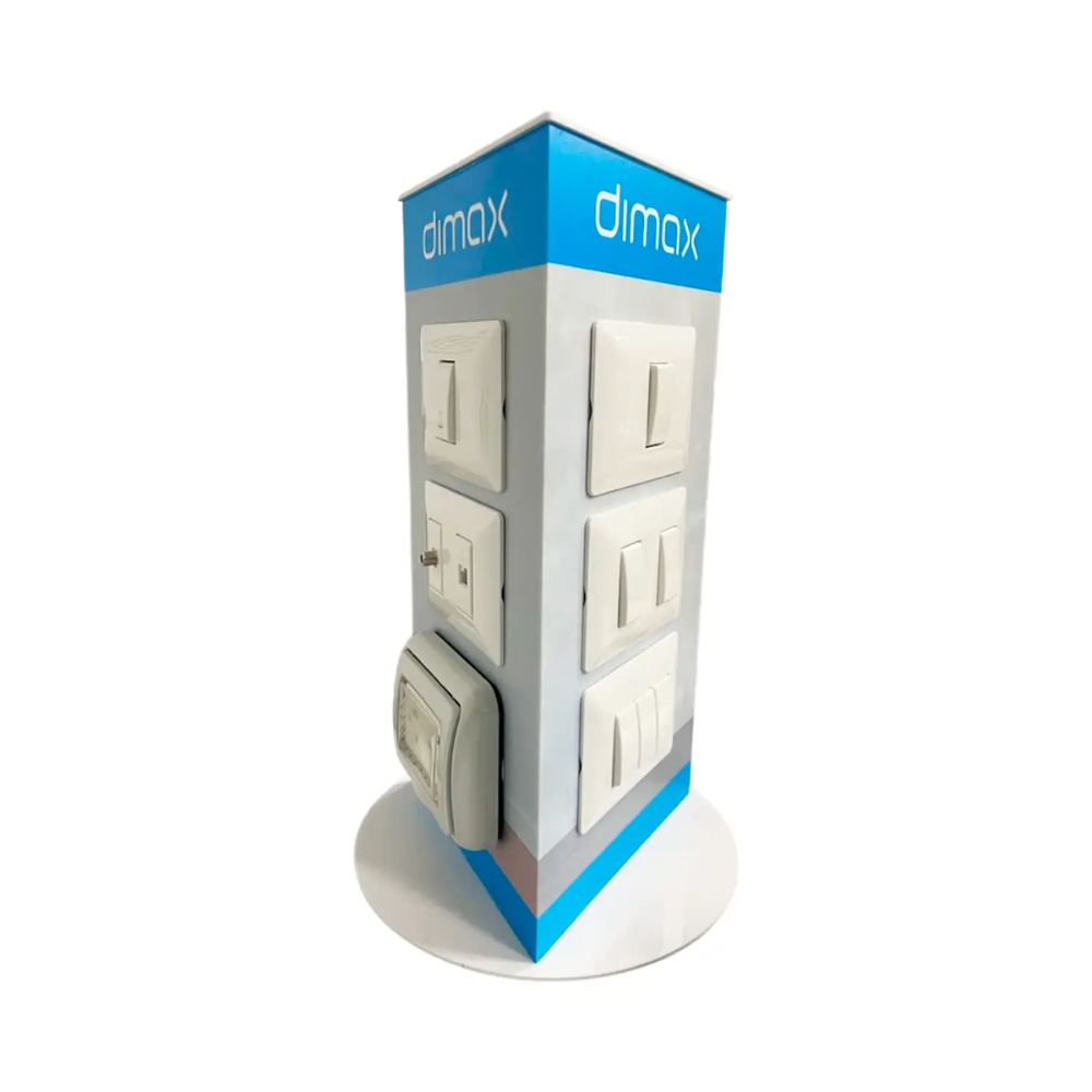 Mostrador Dimax Triangular Incluye distintos modelos de Enchufes e Interruptores Dimax Z014