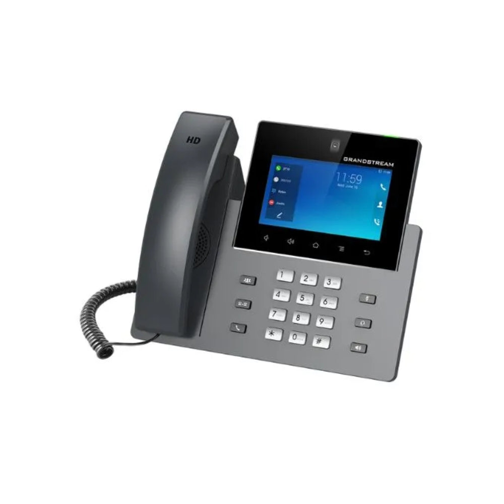 Telefono IP GranDStream 16 Lineas SIP 2 Puertos Ethernet Gigabit PoE Android 7 Pantalla IPS LCD 5" Camara 2MP WiFi Bluetooth 4.2 Salida HDMI USB Incluye Adaptador GXV3350
