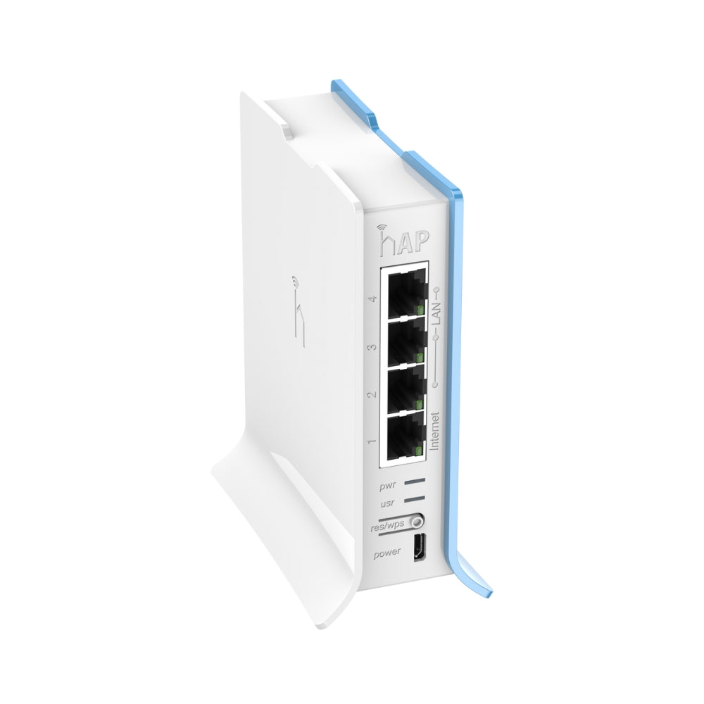Home Access Point Mikrotik HAP Lite TC Frecuencia 2.4GHz Antenas Integradas 1.5dBi Potencia 22dBm + Ethernet 100Mbps Micro USB Licencia Nivel 4 Fuente Incluida RB941-2ND-TC