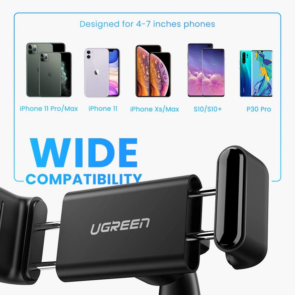 Soporte Ugreen de Telefono de 4" a 6.5" para Tablero con Clip de Presion para Vehiculos Conduccion Segura sin Bloqueo de Vista 60796