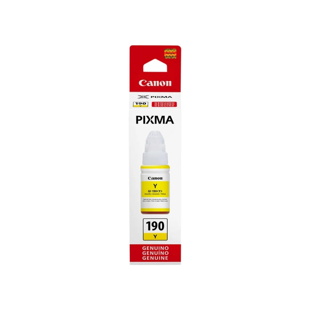 Botella de Tinta Canon GI-190Y color Amarillo de 70ml Compatible con Pixma G3110 G4110 0670C001AC
