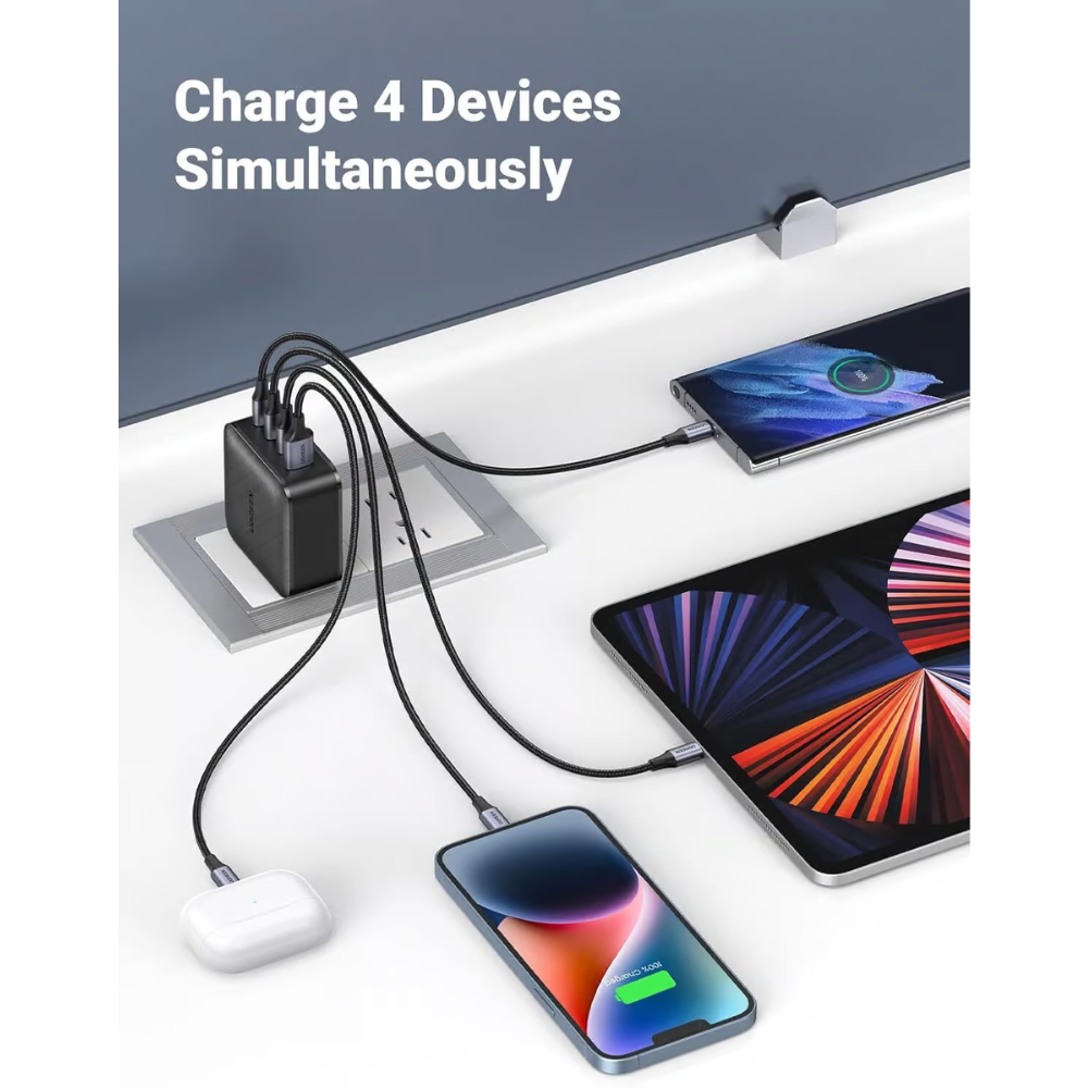 Cargador Ugreen de 65W 3 Puertos USB-C 1 Puerto USB-A Tecnologia GaN Ligero y Compacto 70773