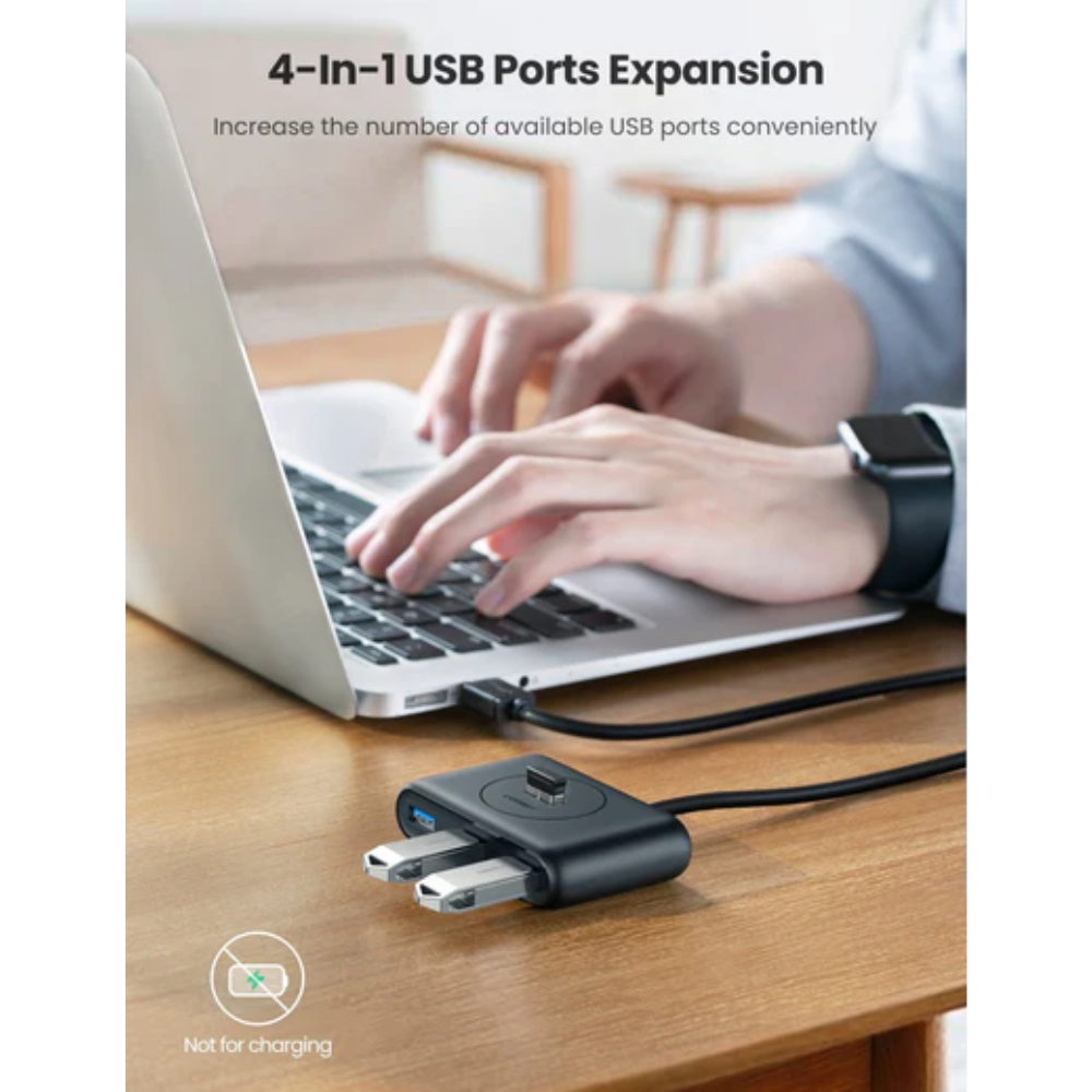 Hub USB-A 3.0 Ugreen de 4 Puertos hasta 5Gbps Cable de 1 metro de Longitud con Protecciones Electricas 20291