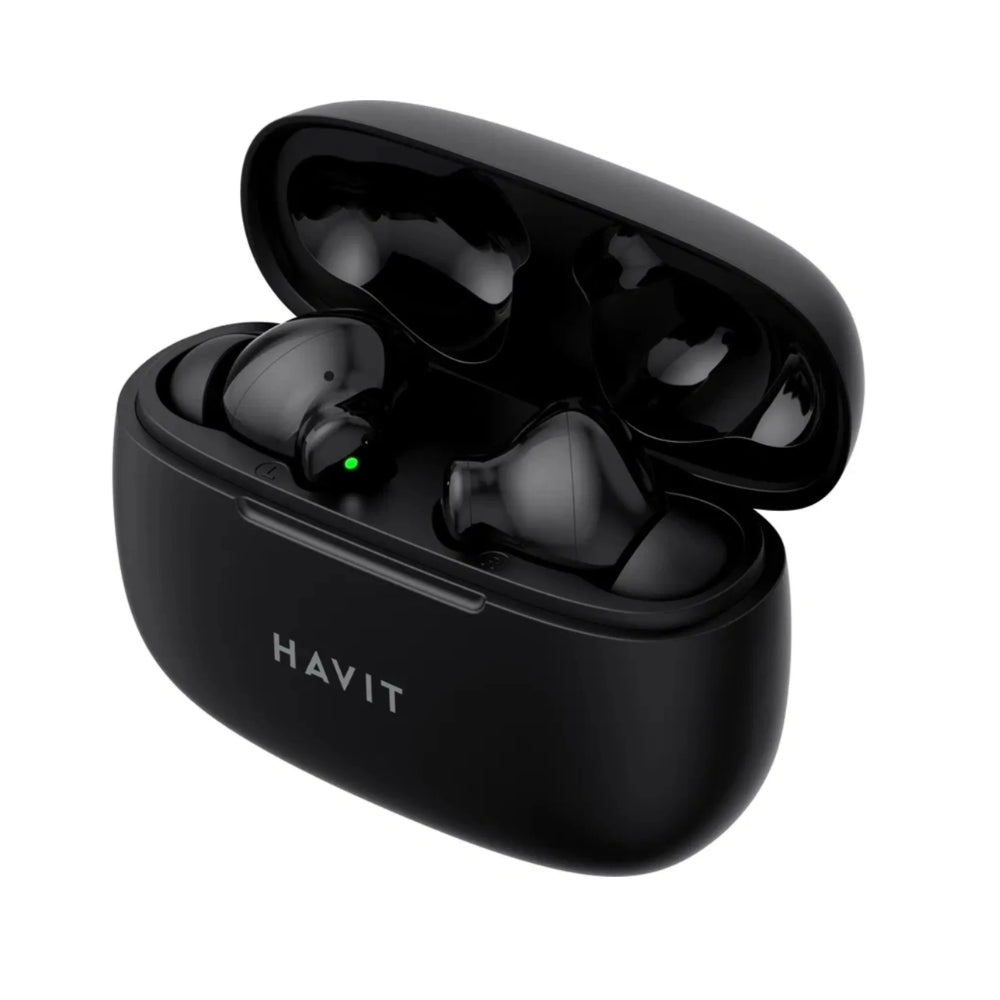 Auriculares Havit Inalambricos estereo Control Tactil Llamadas Nitidas Graves Potentes BT 5.3 Bateria hasta 5 Horas Puerto USB-C color Negro TW967 PRO-BK