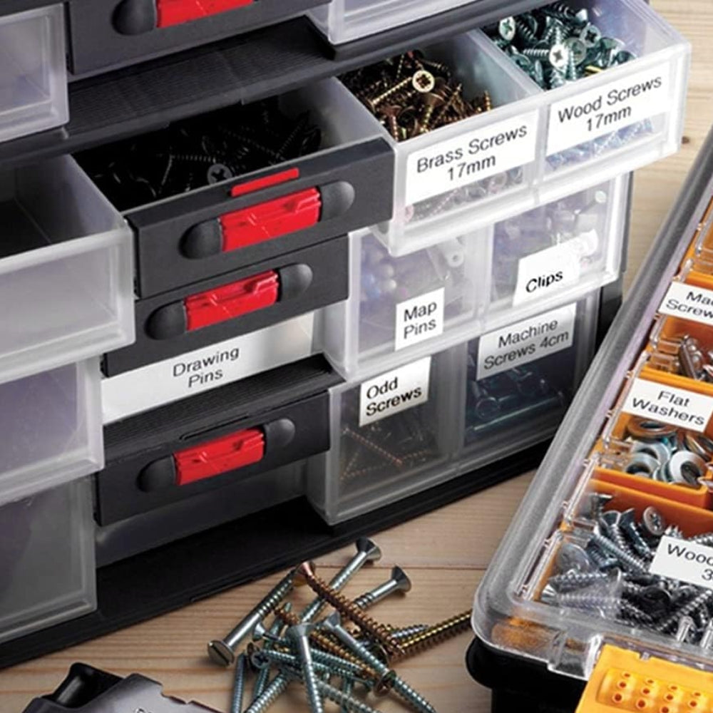 Cinta Dymo Rhino Industrial Vinil texto Negro fondo Blanco 19mm x 5.5m 18445