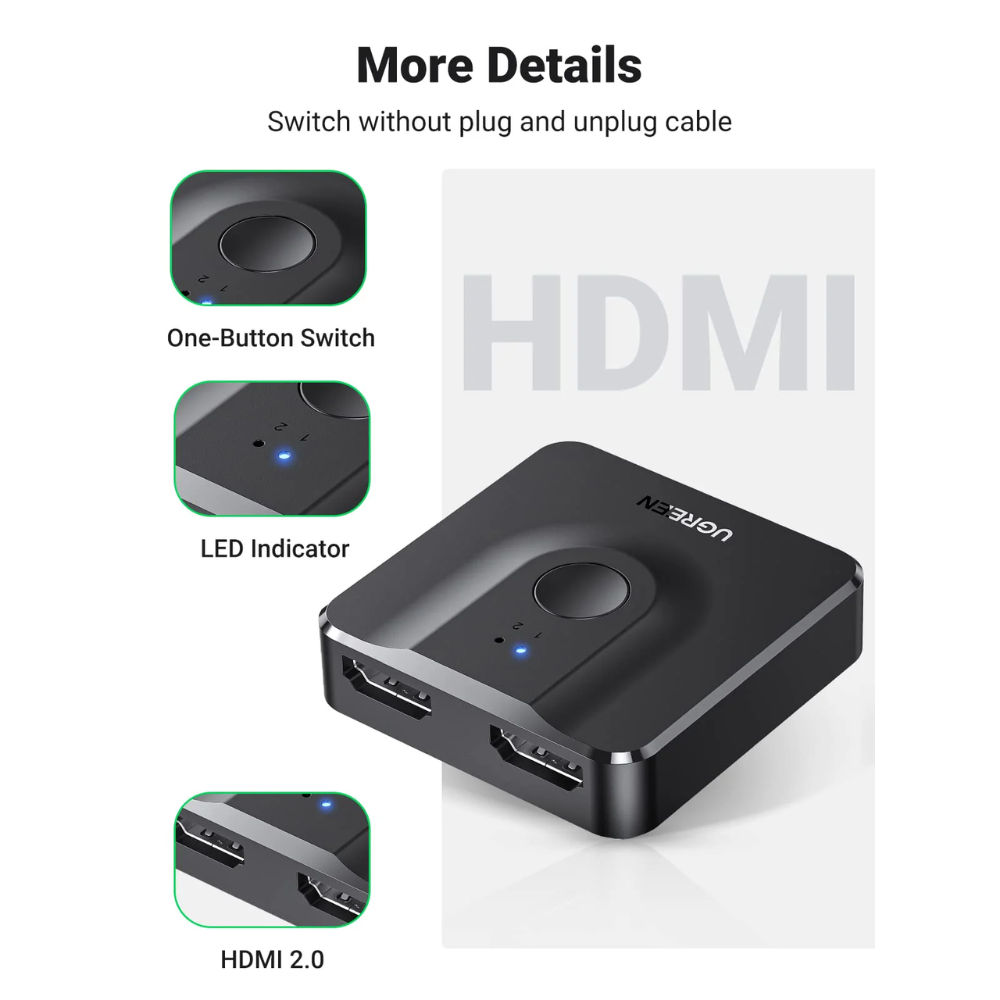 Conmutador Bidireccional HDMI 2.0 4K 60Hz 2en1 Soporta 1080P hasta 40M 50966