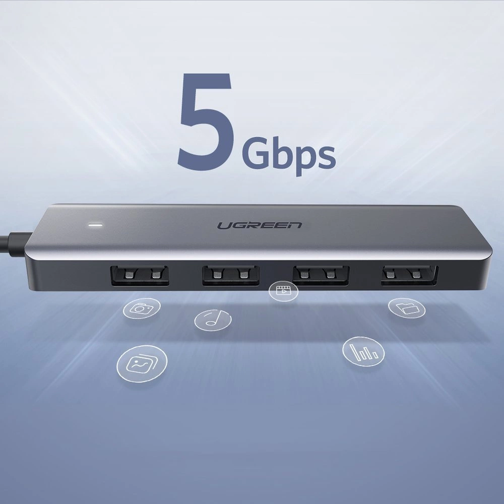 Hub USB-C Ugreen 4 USB-A 3.0 y 1 USB-C solo para Datos Longitud del Cable 15cm 70336