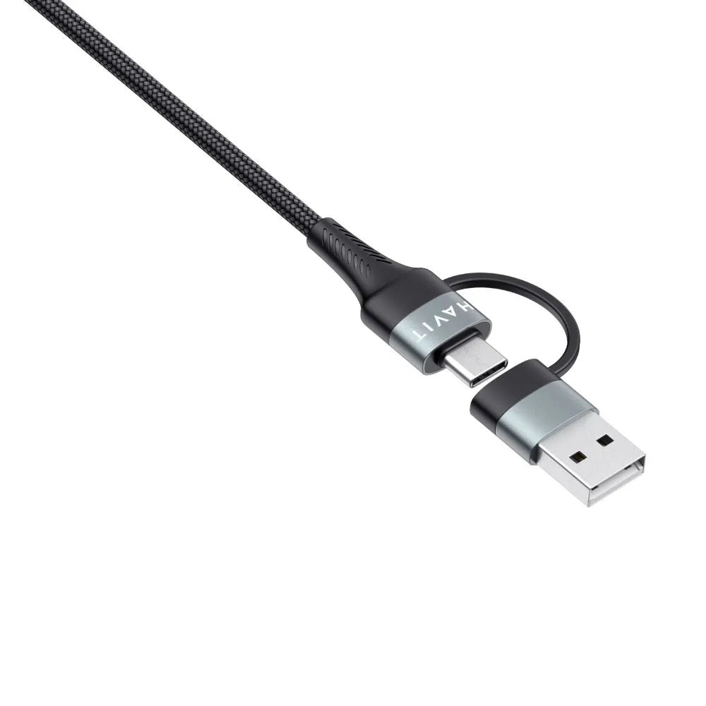 Cable Havit de carga multi puertos Conexion USB-A a USB-C Lightning PD20W USB-C PD60W CB6244-BG