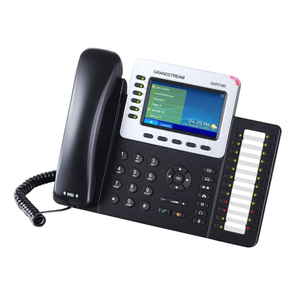 Telefono IP GranDStream 6 Lineas SIP 2 Puertos Gigabit PoE 802.3AF Pantalla LCD 4.3" Audio HD Conferencia 5 Vias Incluye Adaptador GXP2160