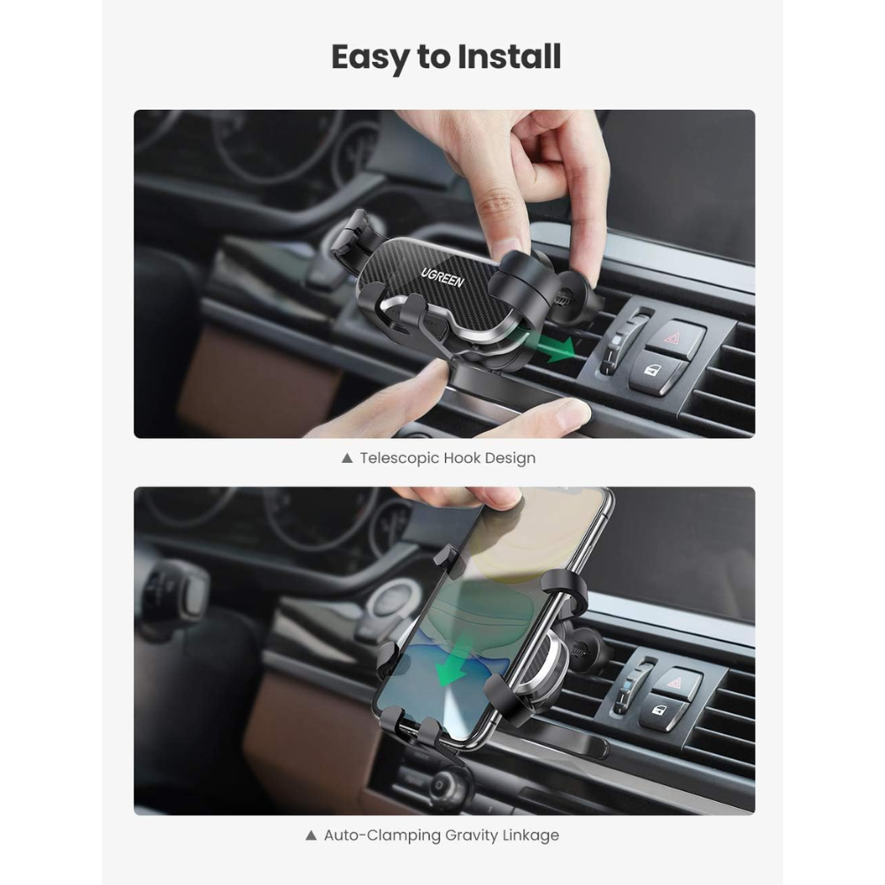 Soporte Ugreen para Vehiculo por Gravedad Rotacion 360 Grados Compatible con el 98% de Salidas de Aire 80871