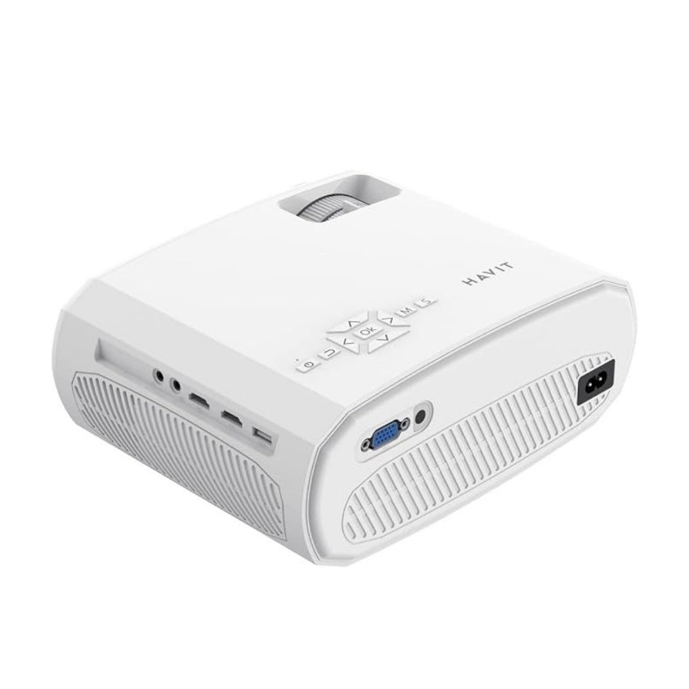 Proyector Havit FullHD 1080P Pantalla hasta 200" 15000 Lumenes 220 ANSI Lumens Distancia Proyeccion 1.7 a 6.2 Metros Altavoz 3Watts Puertos AV VGA HDMIx2 USB Jack 3.5mm PJ202-EU-WH