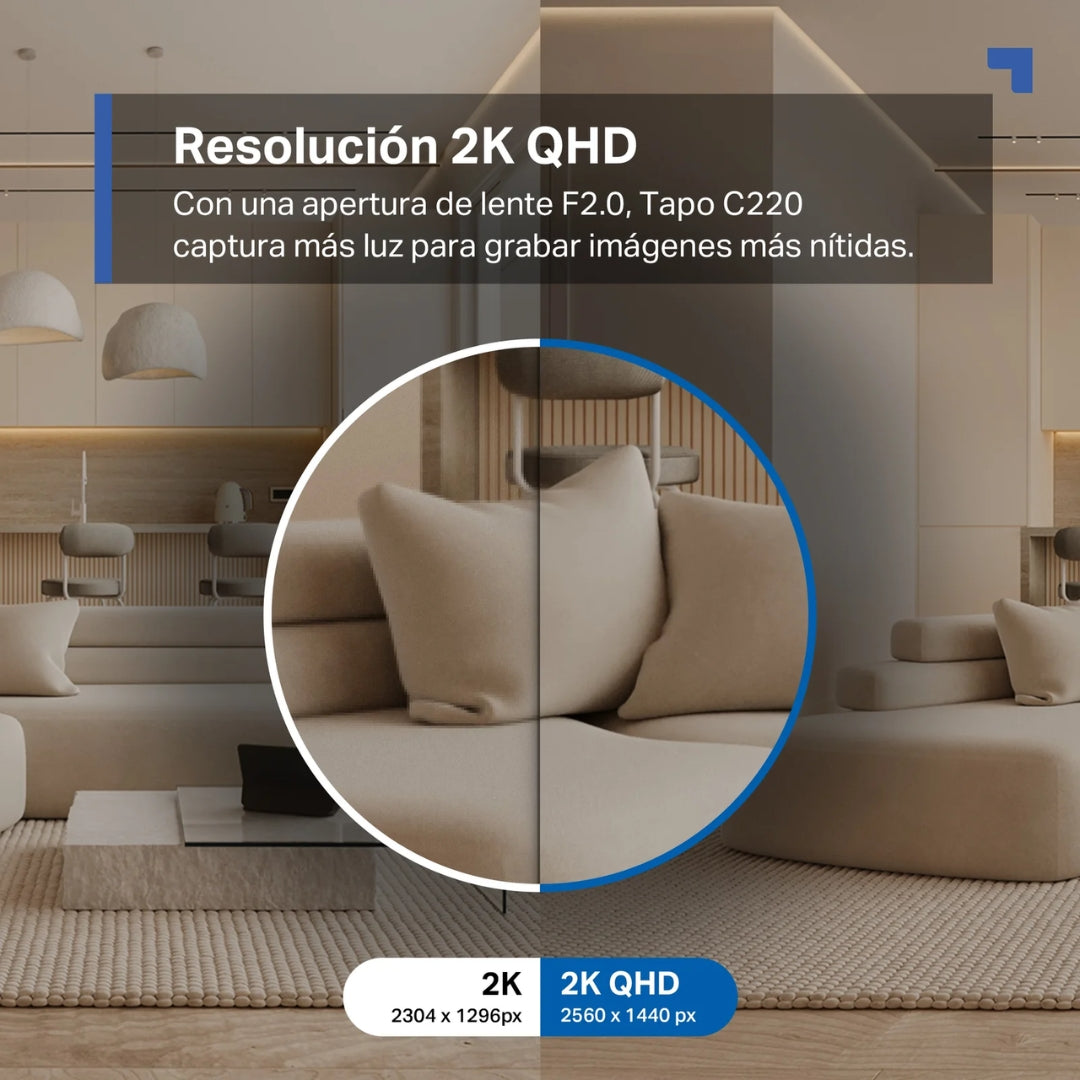 Camara Tapo 2K QHD WiFi Giro Horizontal 360grados 114 Vertical Deteccion Mascota y Llanto de Bebe con IA sensor movimiento audio de 2 vias Tapo C220