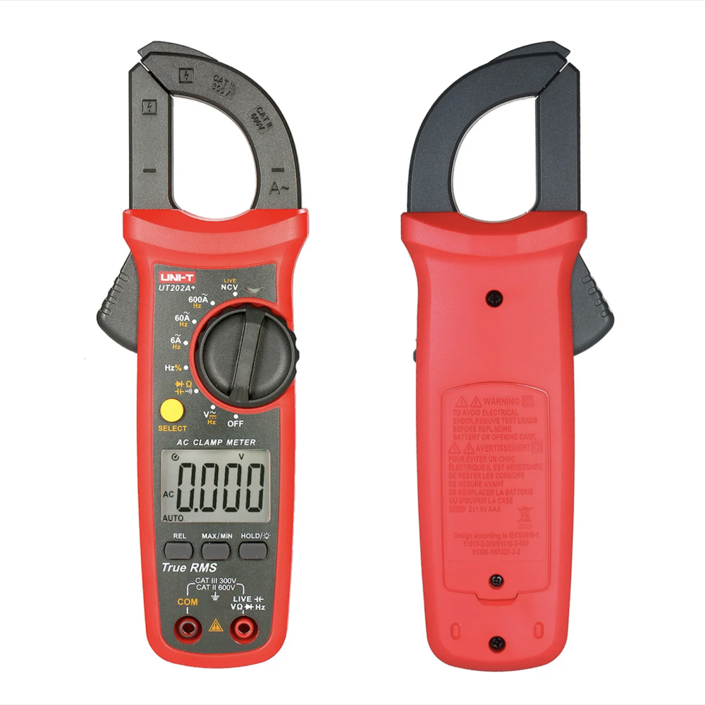 Pinza Amperimetrica Digital Uni-t hasta 600A 600VAC Resistencia Capacitancia UT202A+