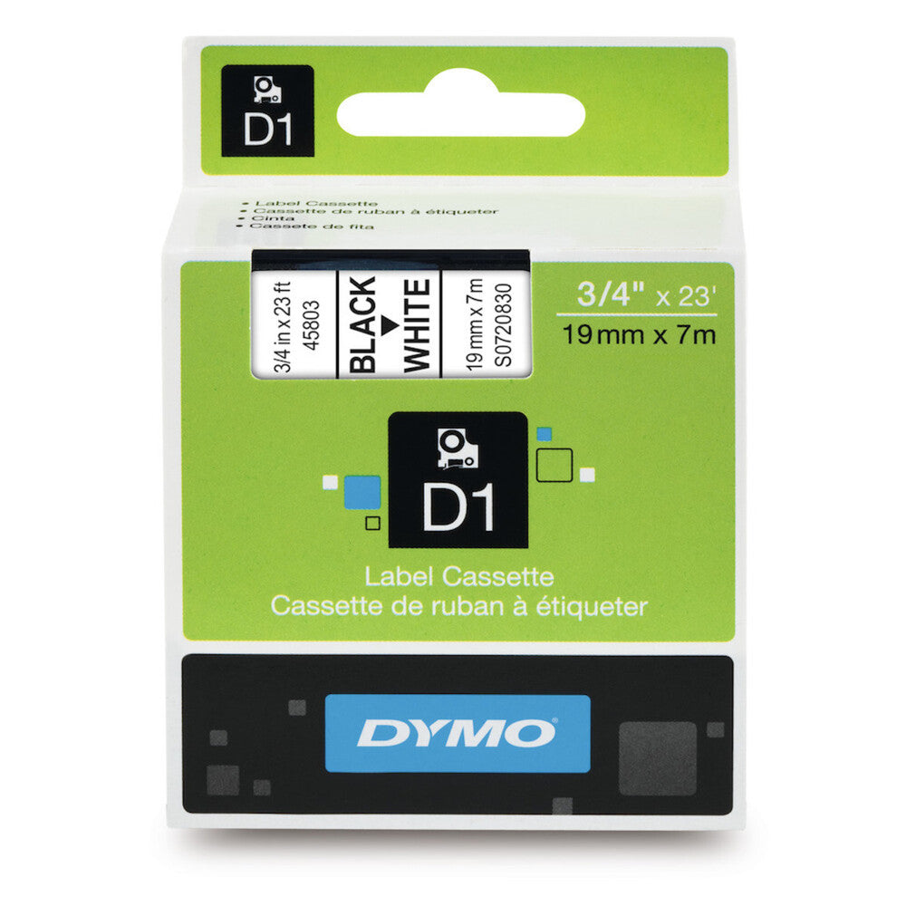 Cinta Dymo D1 Labelmanager Standard texto Negro fondo Blanco 19mm x 7m 45803