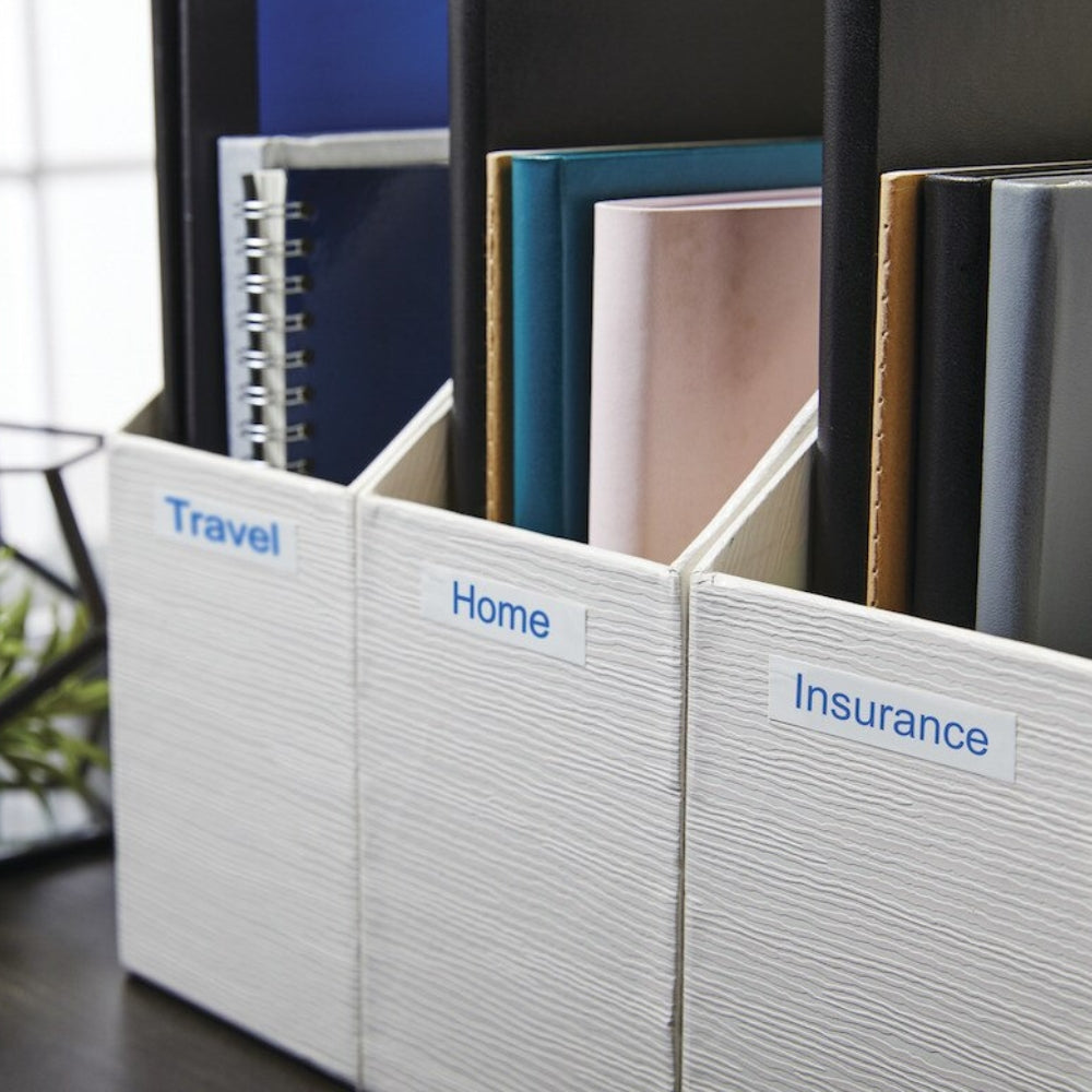 Cinta Dymo D1 Labelmanager Standard Azul fondo Blanco 12mm x 7m 45014