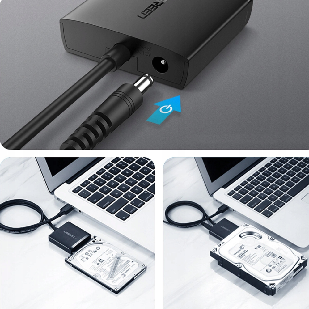 Adaptador Ugreen USB-A 3.0 a Sata 1/2/3 Compatible con HDD SSD 2.5" 3.5" Hasta 12TB Velocidad hasta 5Gbps Protocolo UASP 60561